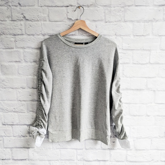 Halogen Tops - Halogen Ruched Sleeve Poplin Trim Sweatshirt